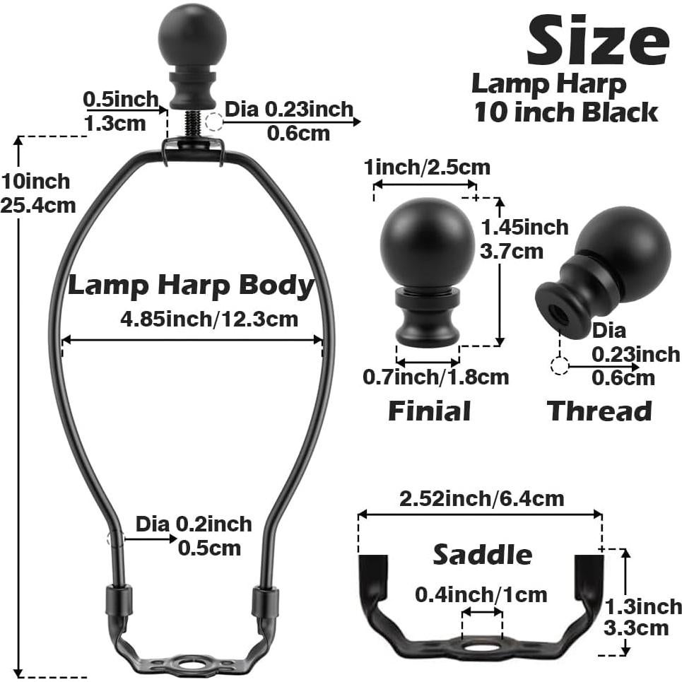 Soporte de lámpara Asjeumt 25.4 cm negro, juego de 2 piezas