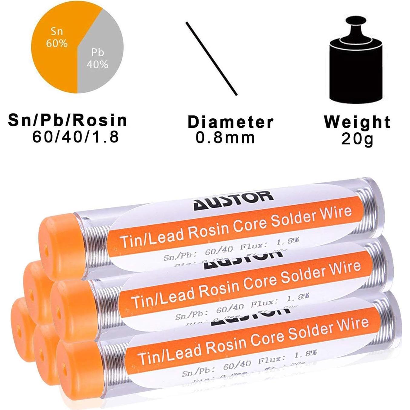 Alambre de Soldadura AUSTOR 60-40 0.8mm Resina 20g