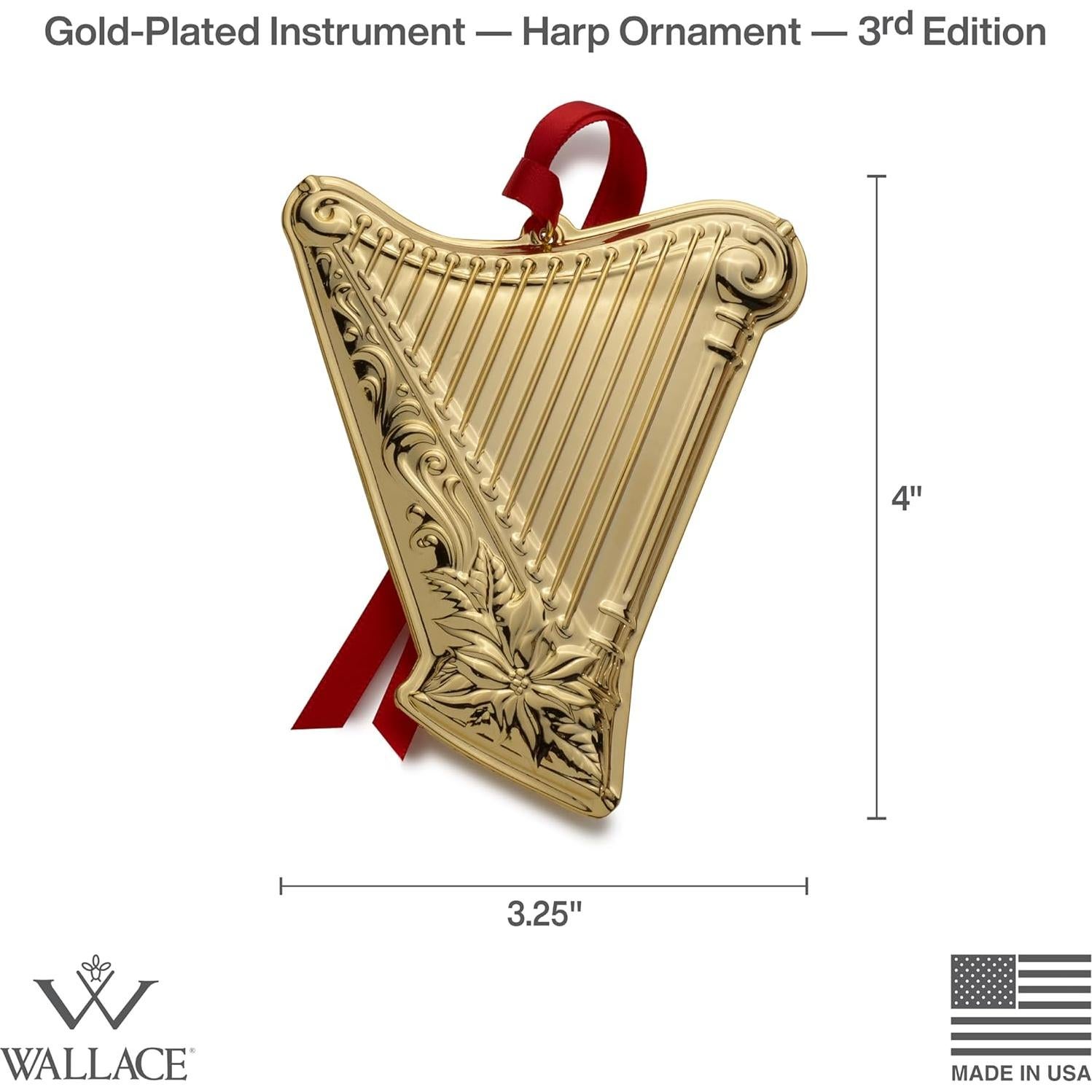 Adorno Musical Bañado en Oro Wallace 2024 - Arpa 10,16 cm