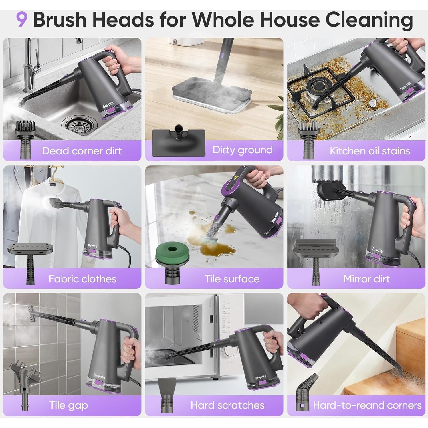 Limpiador de Vapor de Mano Seyola 9 en 1 1300W 370ml Púrpura-Gris