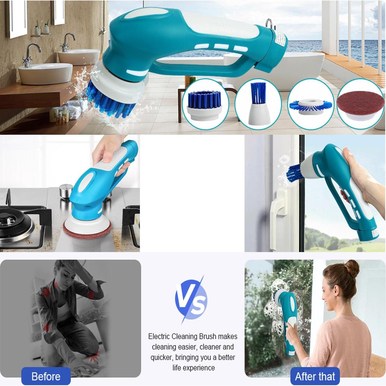 Electric Scrubber Power Cordless, Portable 360 Handheld Washing Cleaning Machine with 6 Replaceable Brush Heads, High Rotation for Bathroom, Floor, Kitchen, Car, Sink, Wall, Window