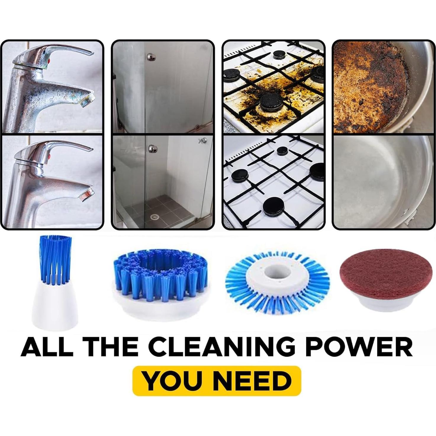 Electric Scrubber Power Cordless, Portable 360 Handheld Washing Cleaning Machine with 6 Replaceable Brush Heads, High Rotation for Bathroom, Floor, Kitchen, Car, Sink, Wall, Window