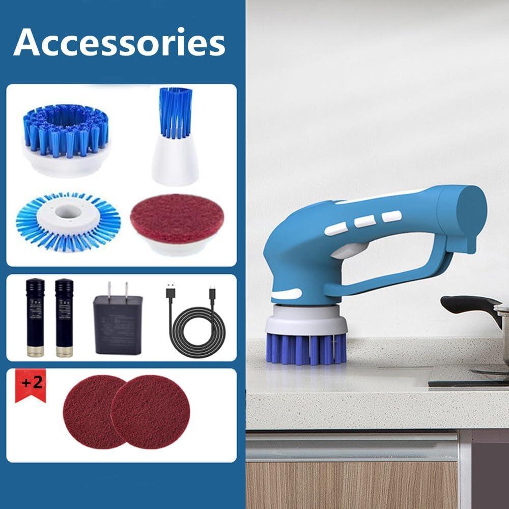 Electric Scrubber Power Cordless, Portable 360 Handheld Washing Cleaning Machine with 6 Replaceable Brush Heads, High Rotation for Bathroom, Floor, Kitchen, Car, Sink, Wall, Window