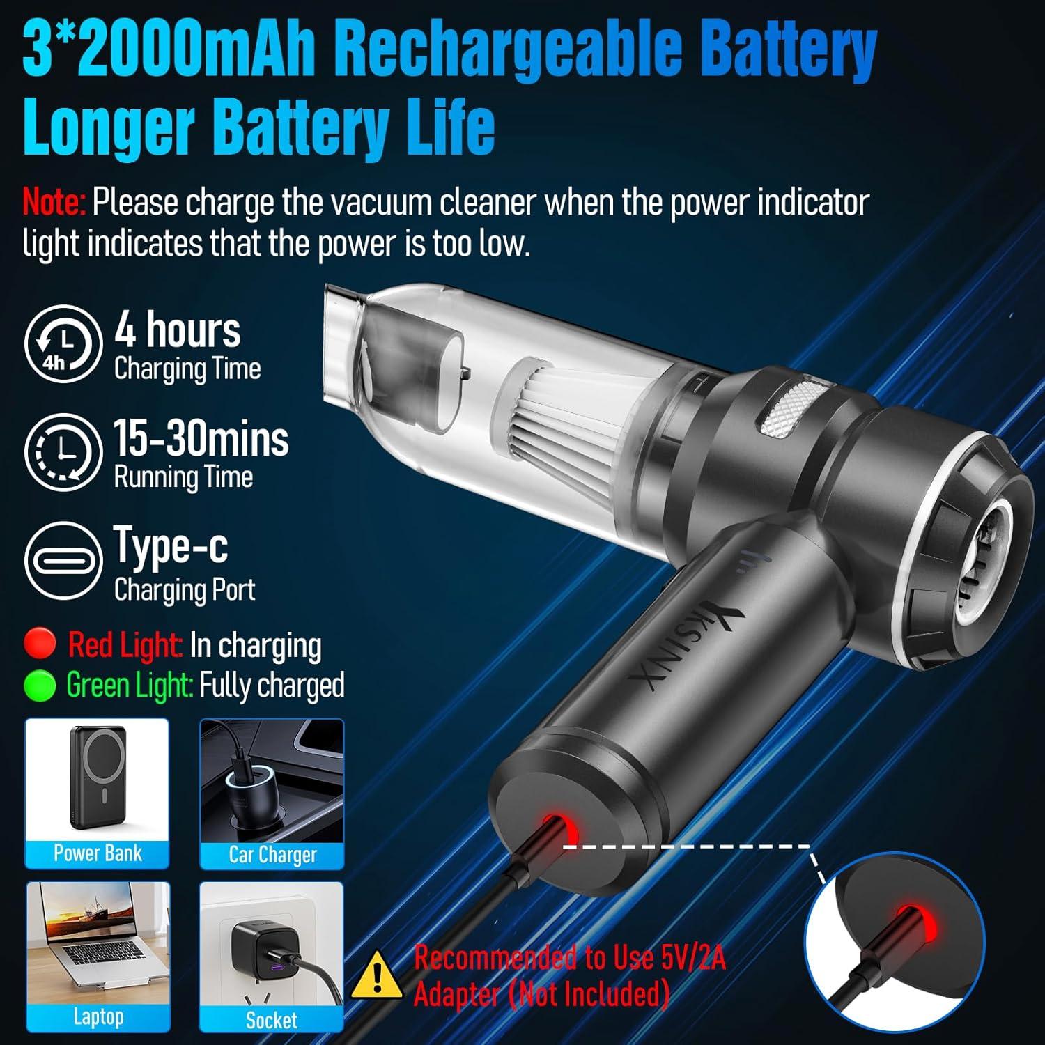 Aspiradora de Coche YKSINX HL-121 Inalámbrica 18000PA 4 en 1