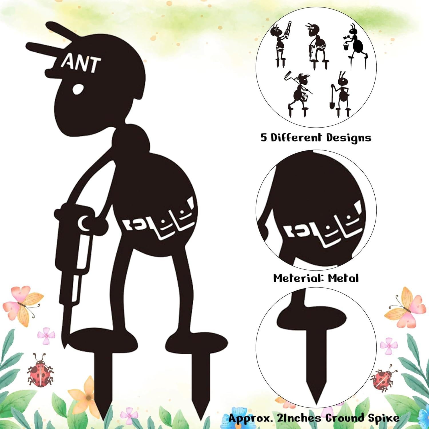 Estacas de Jardín de Metal CUweipeng - 5 Pcs Hormigas Divertidas