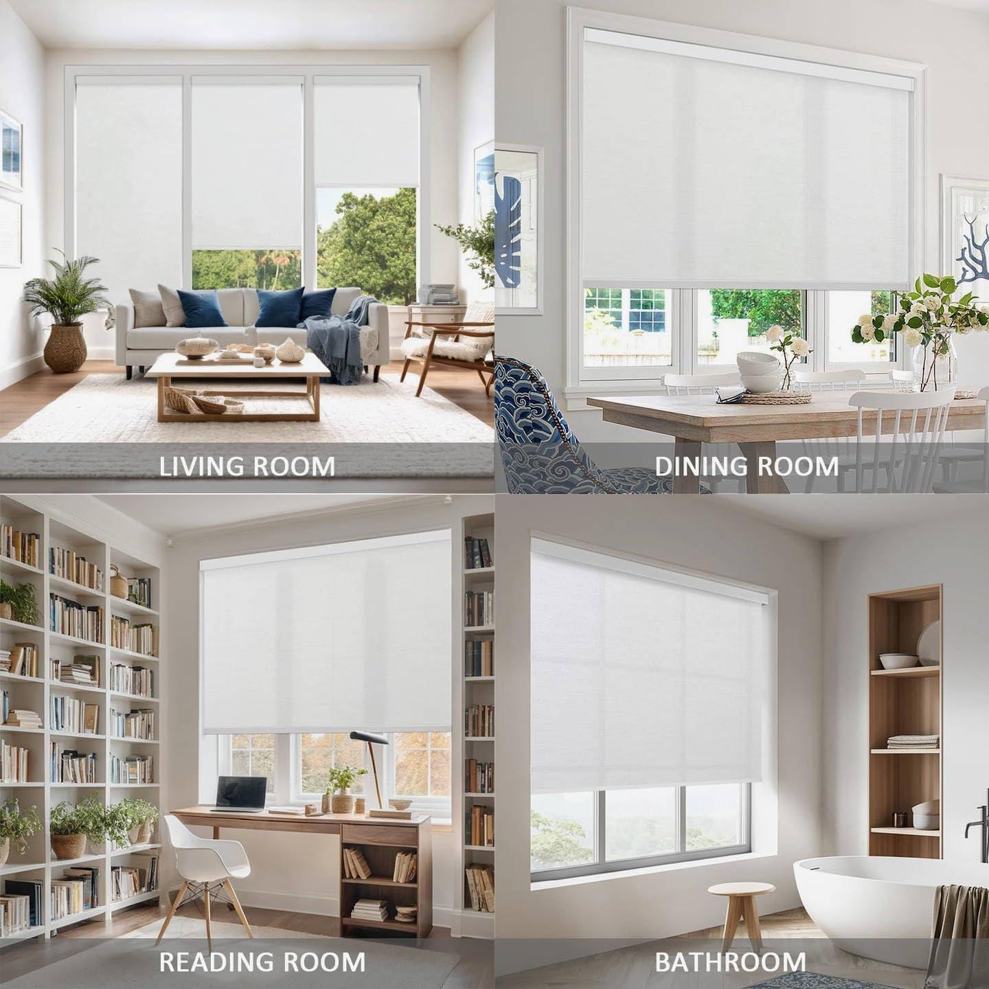 Motorized Blinds with Remote Cordless Automatic Motorized Shades Custom Blinds for Indoor Windows Smart Curtains with Alexa Google Home(Light Filtering Jacquard White,W57 x H72in)