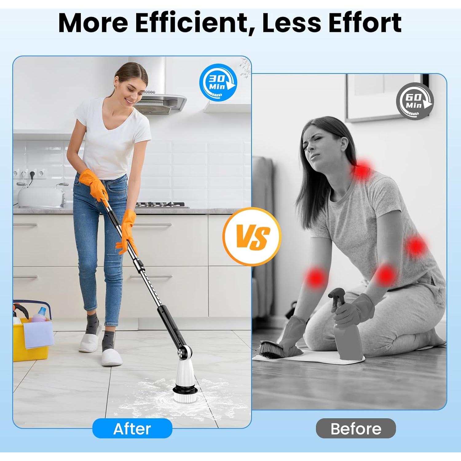 Electric Spin Scrubber, Power Shower Floor Scrubber, Electric Scrubber for Cleaning, Spin Scrub Shower Cleaner Brush, Cleaning Tools for Bathroom, Tub, Floor, Kitchen