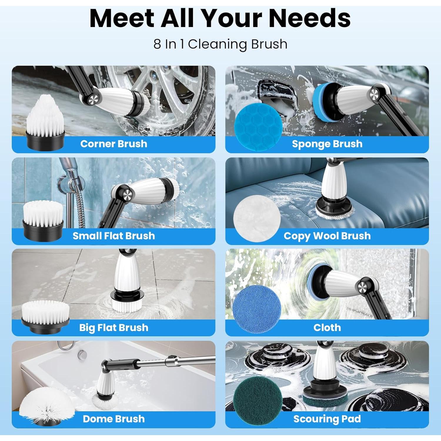 Electric Spin Scrubber, Power Shower Floor Scrubber, Electric Scrubber for Cleaning, Spin Scrub Shower Cleaner Brush, Cleaning Tools for Bathroom, Tub, Floor, Kitchen