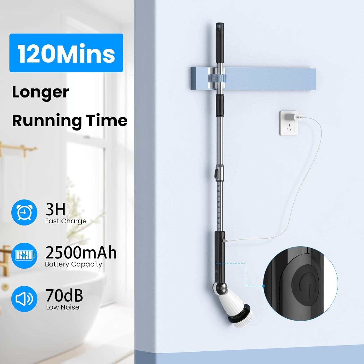 Electric Spin Scrubber, Power Shower Floor Scrubber, Electric Scrubber for Cleaning, Spin Scrub Shower Cleaner Brush, Cleaning Tools for Bathroom, Tub, Floor, Kitchen