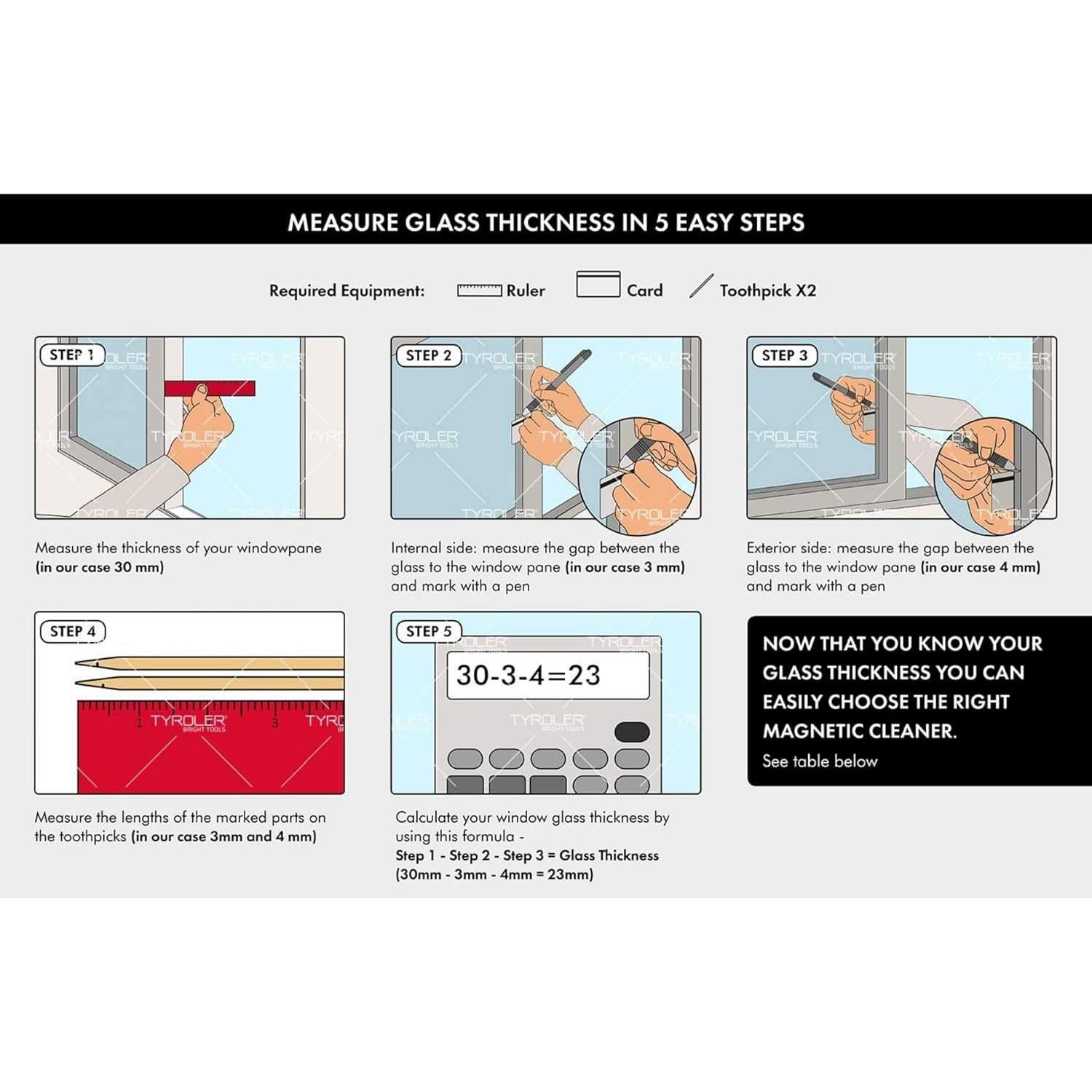 Limpiador de Ventanas Magnético Tyroler 0.8-1.1 cm Doble Cara