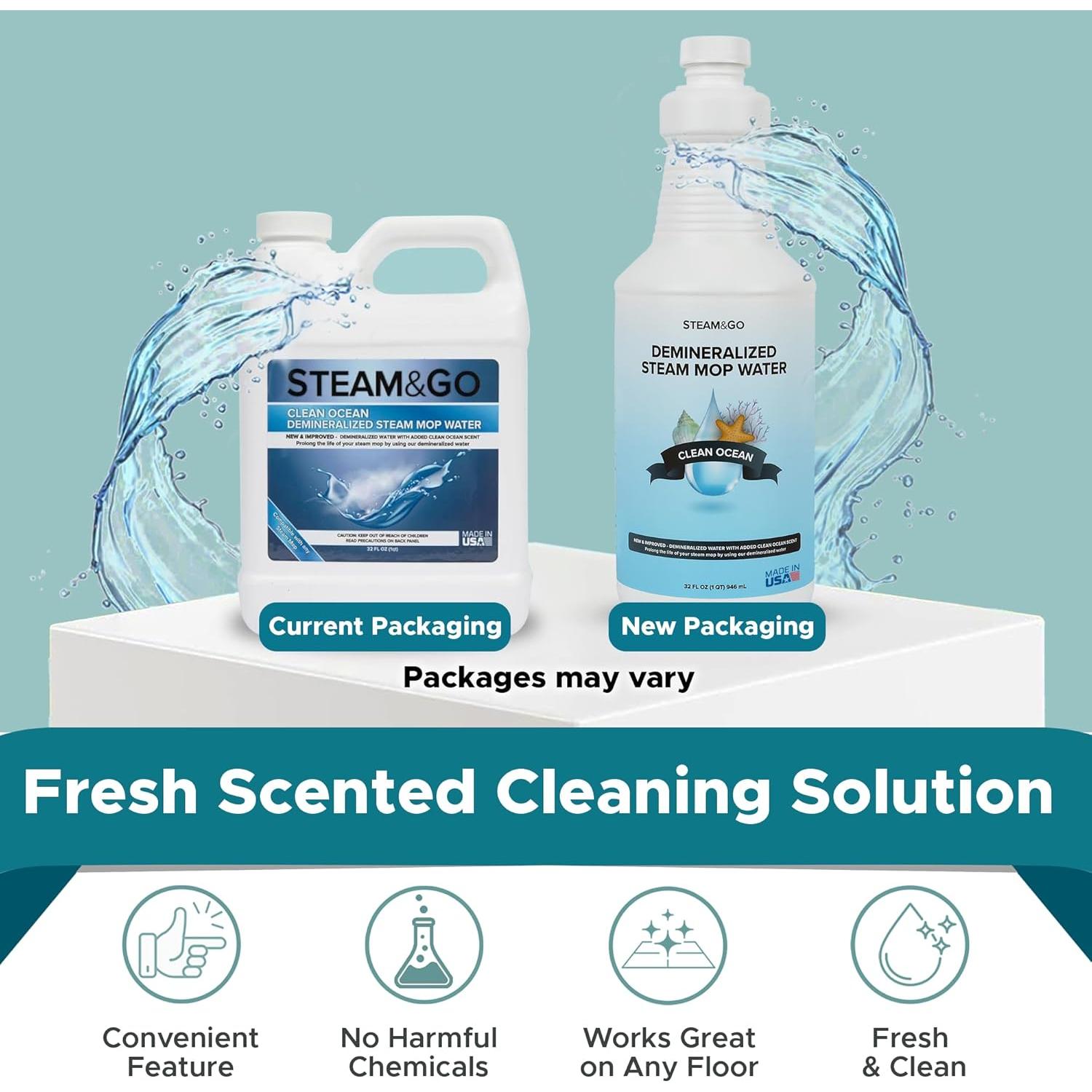 Agua Desmineralizada Steam & Go 946ml - Limpieza Eficaz Aroma Océano