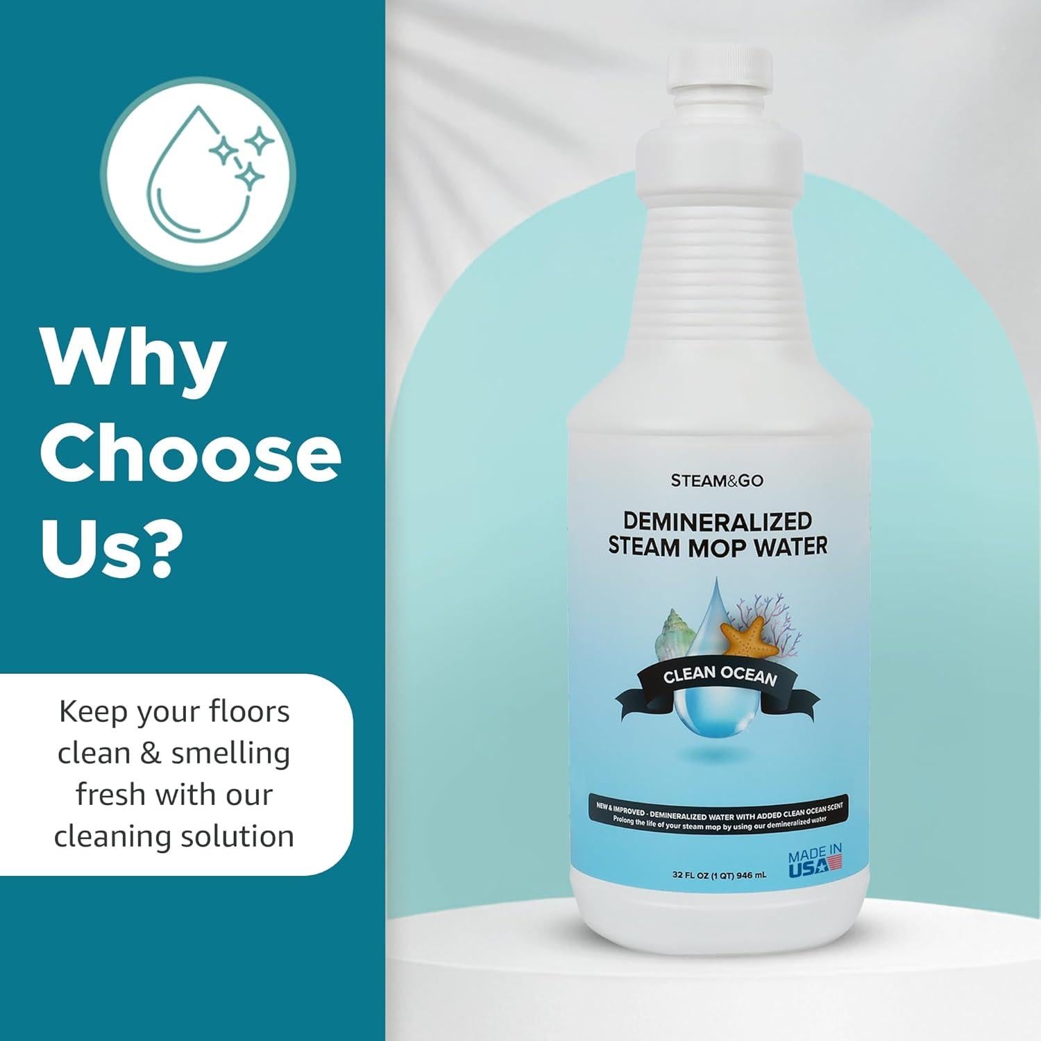 Agua Desmineralizada Steam & Go 946ml - Limpieza Eficaz Aroma Océano