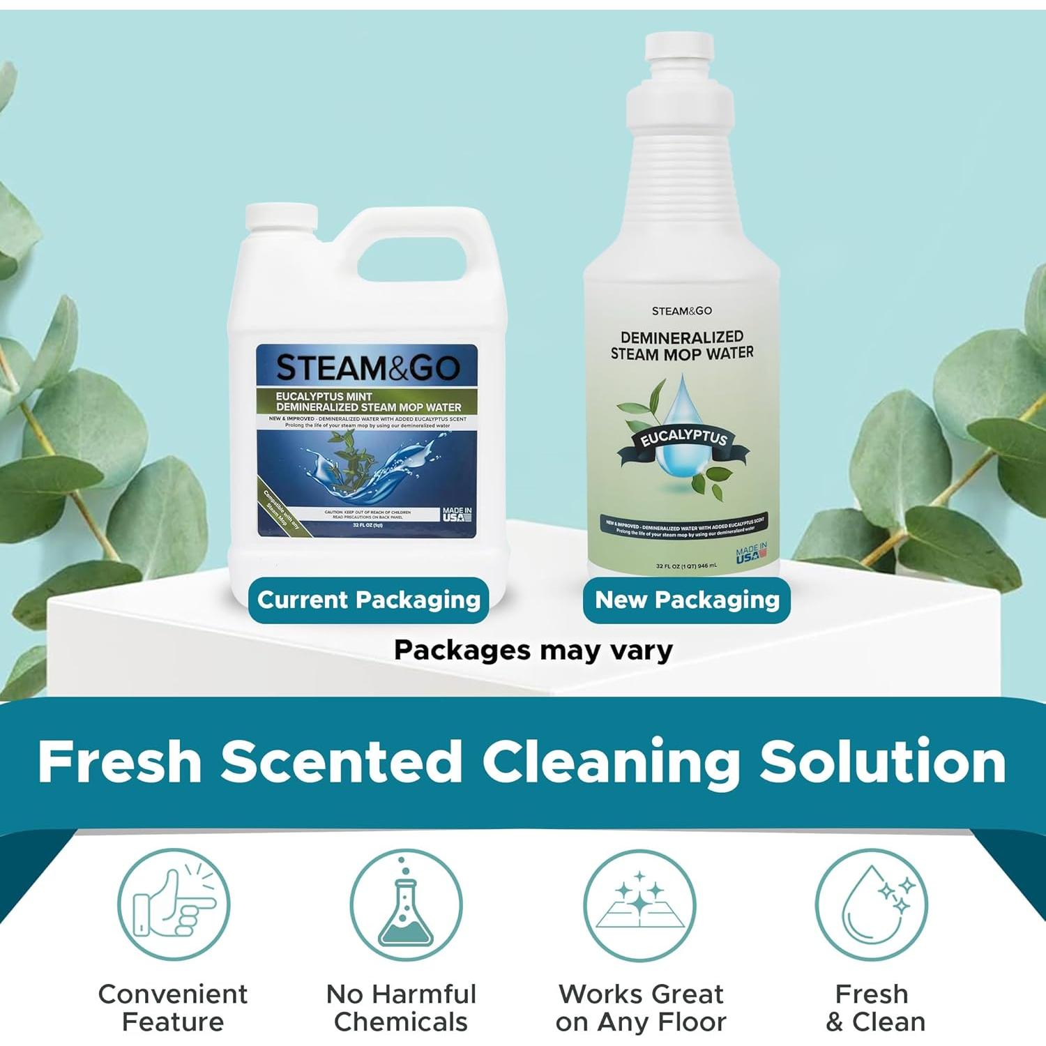 Agua Desmineralizada Steam & Go 32 oz Eucalipto - Limpiador Multisuperficie