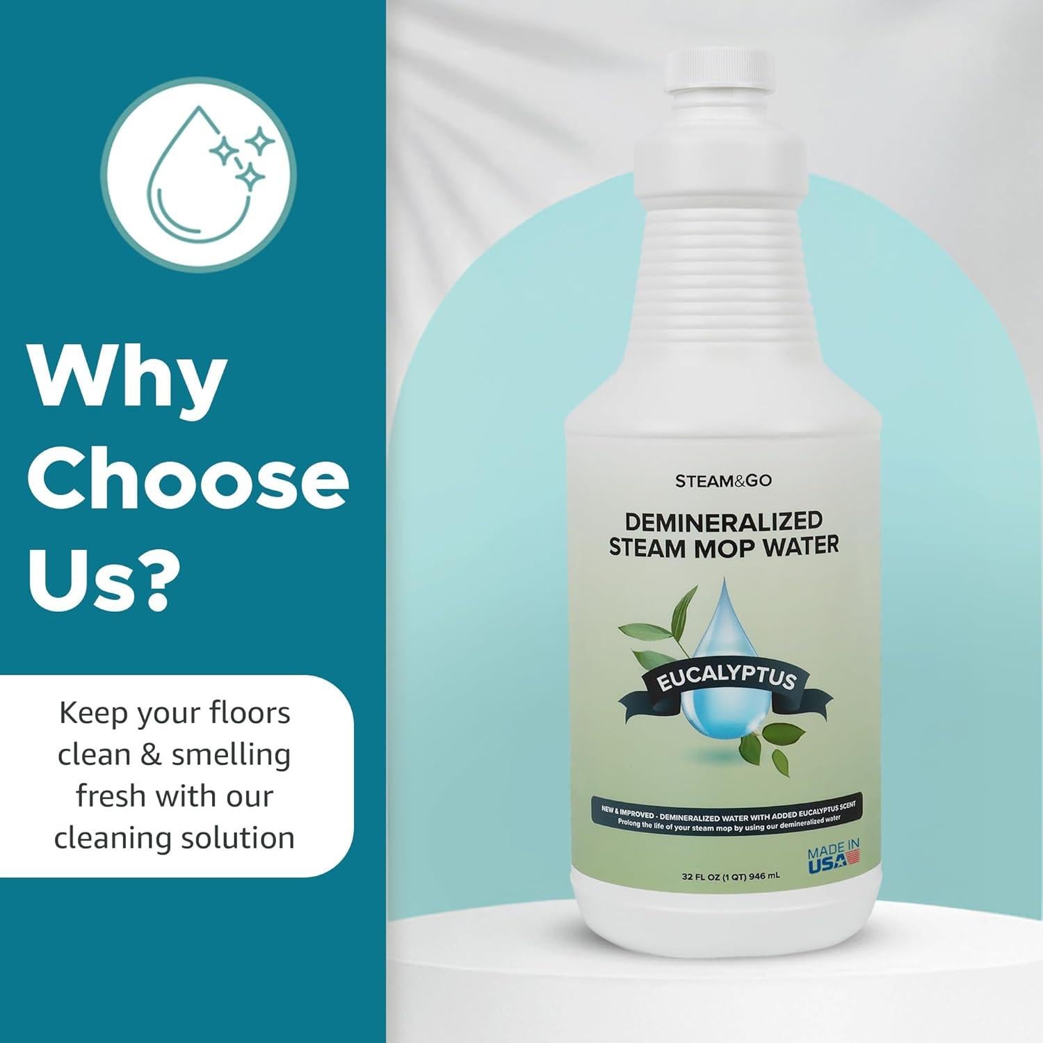 Agua Desmineralizada Steam & Go 32 oz Eucalipto - Limpiador Multisuperficie