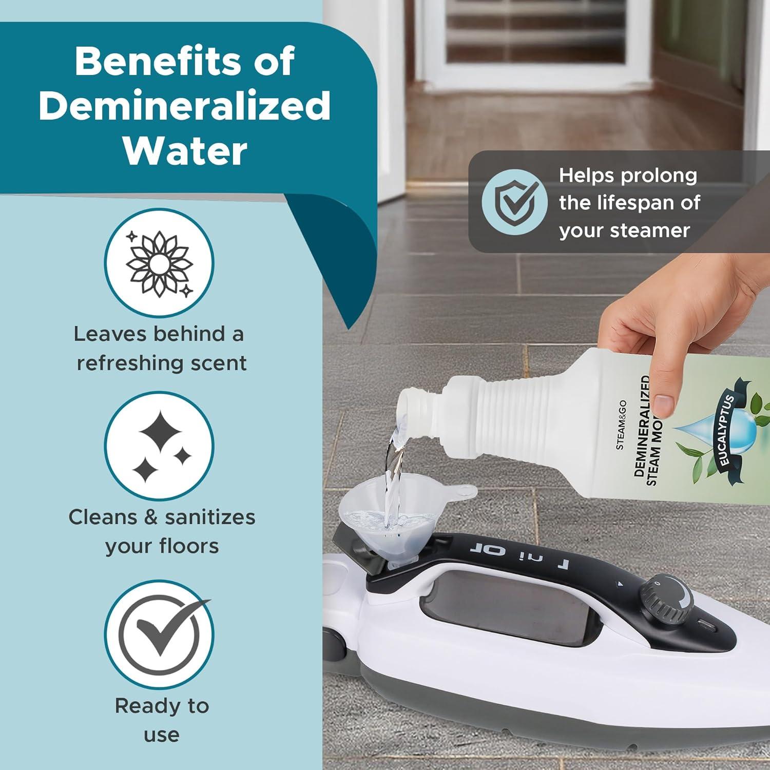 Agua Desmineralizada Steam & Go 32 oz Eucalipto - Limpiador Multisuperficie