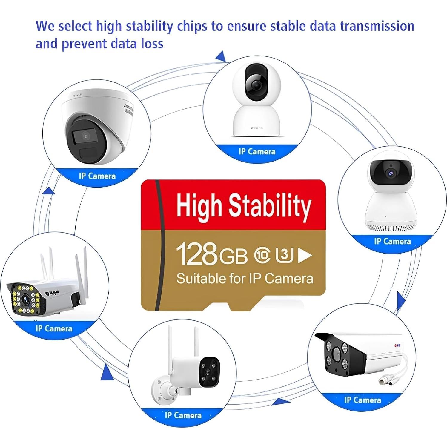 128GB Memory Card,Micro TF Card U3 V30 C10 4K UHD High Stability for Security Camera &GoPro &Action/Outdoor Camera/Dash Cam/Drones/Tablets/Phone with Adapter (2 Pack)