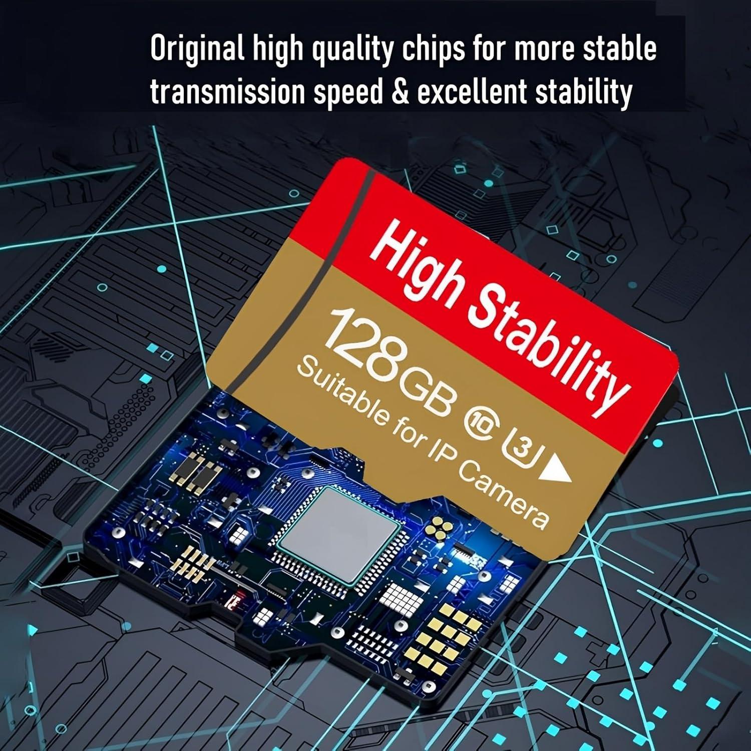 128GB Memory Card,Micro TF Card U3 V30 C10 4K UHD High Stability for Security Camera &GoPro &Action/Outdoor Camera/Dash Cam/Drones/Tablets/Phone with Adapter (2 Pack)