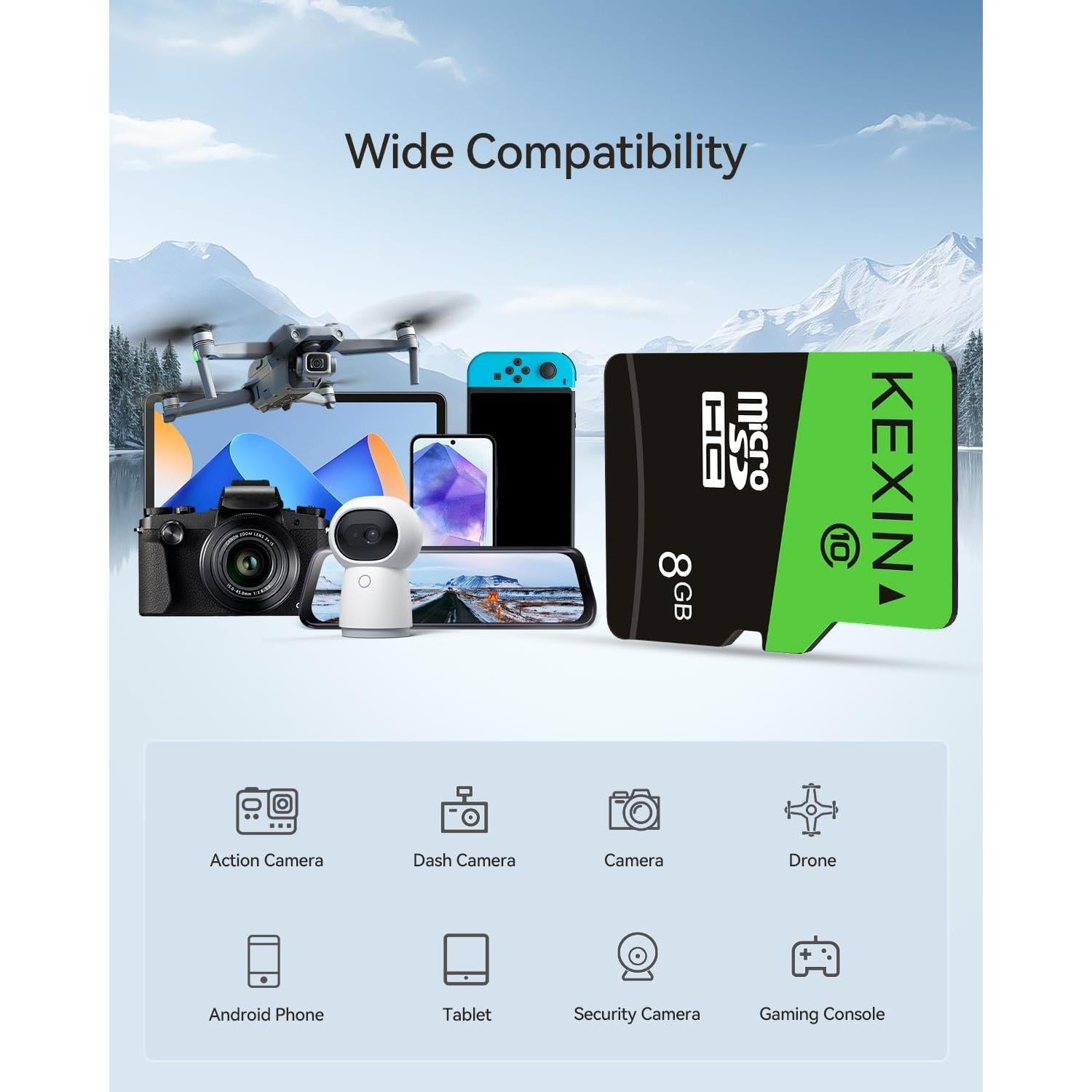 KEXIN 8GB Micro SD Cards Bulk with SD Adapter microSDHC Memory Card UHS-I C10 20Pack Micro SD Cards Multipack Full HD TF Card for Smartphone Tablet Dash Cam Drone 8G 20Pack