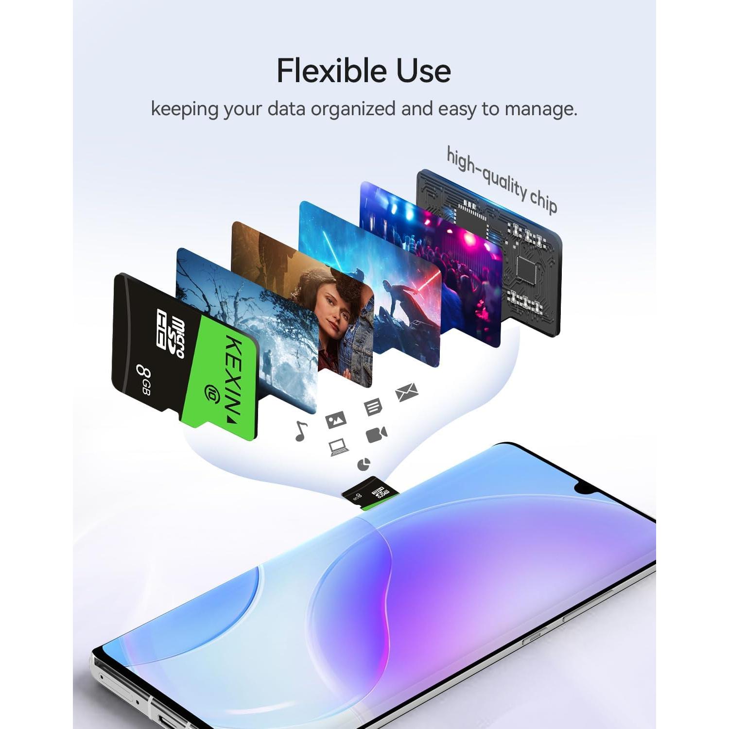 KEXIN 8GB Micro SD Cards Bulk with SD Adapter microSDHC Memory Card UHS-I C10 20Pack Micro SD Cards Multipack Full HD TF Card for Smartphone Tablet Dash Cam Drone 8G 20Pack