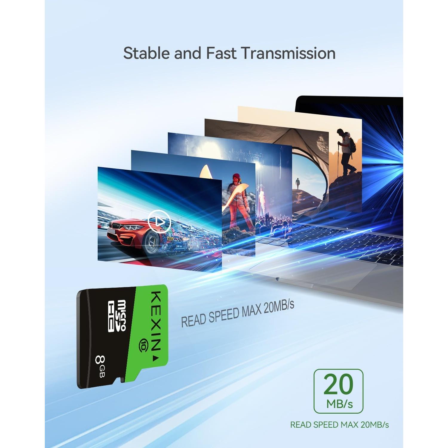 KEXIN 8GB Micro SD Cards Bulk with SD Adapter microSDHC Memory Card UHS-I C10 20Pack Micro SD Cards Multipack Full HD TF Card for Smartphone Tablet Dash Cam Drone 8G 20Pack