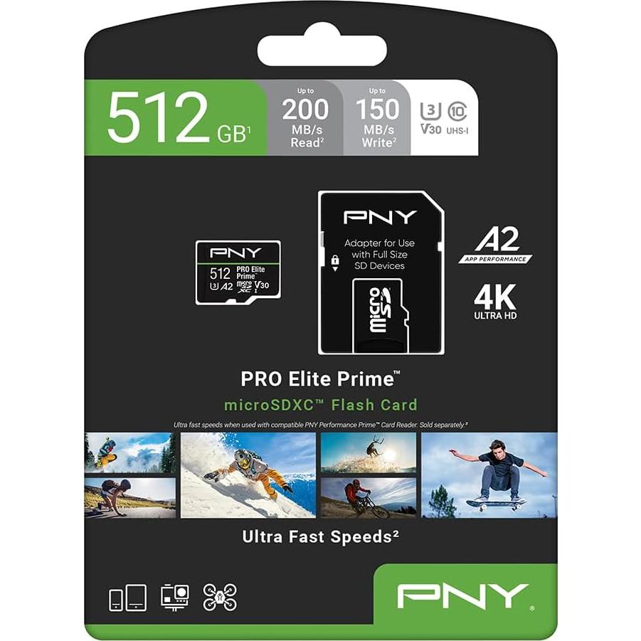 Tarjeta microSDXC PNY 512GB PRO Elite Prime U3 V30 200MB/s