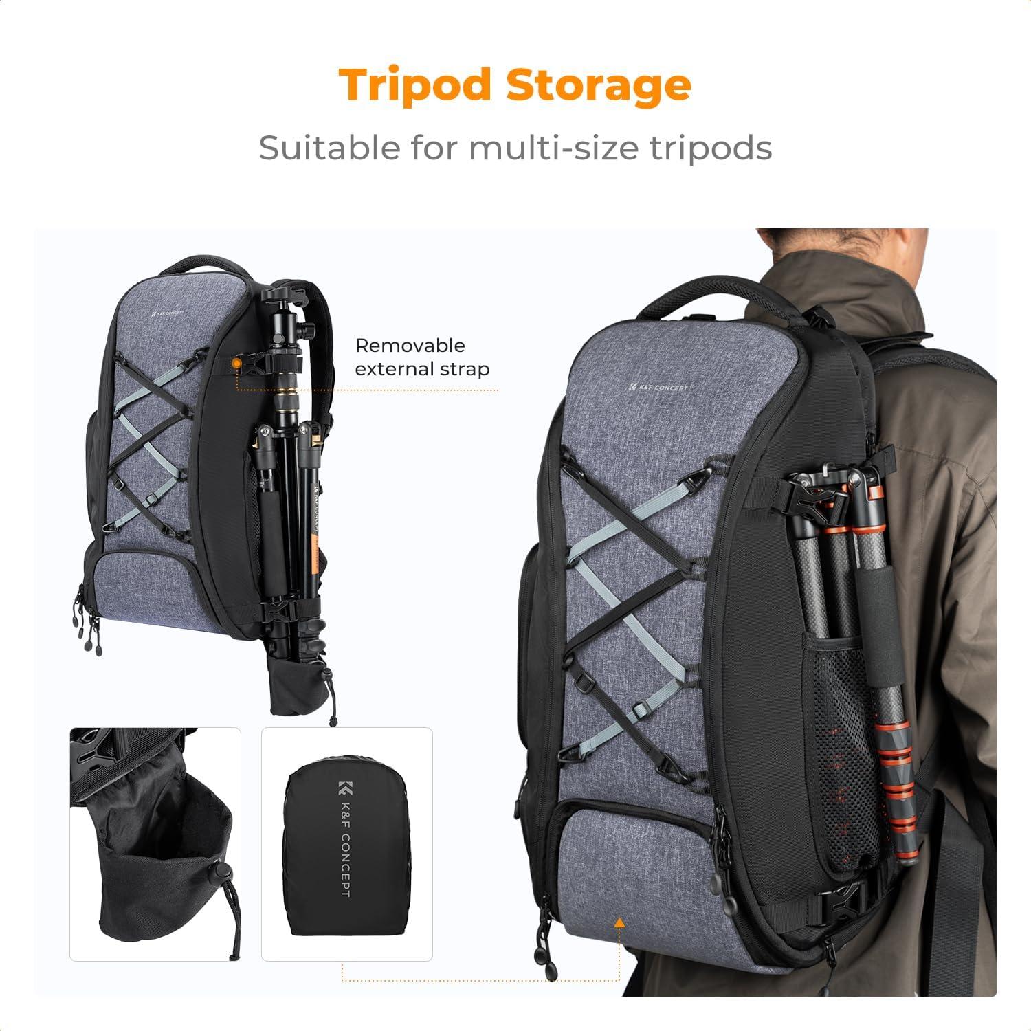 Mochila para cámara K&F Concept 30L con cubierta lluvia y compartimento laptop 16"