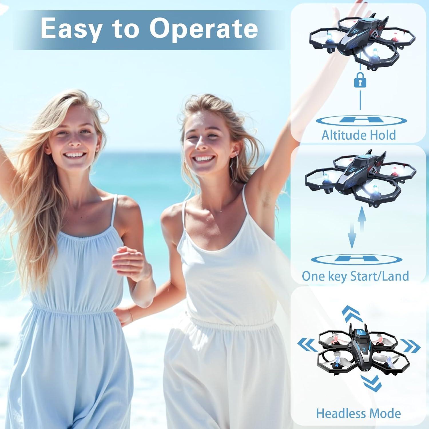 Drone with Camera, 1080P FPV Drone Camera with Remote Control Quadcopter, Gestures Selfie, One-Key Take Off/Landing, Speed Adjustment, 3D Flips, 2 Batteries Mini Drone for Adults Kids