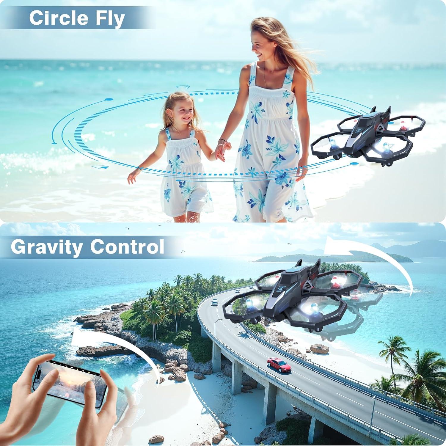 Drone with Camera, 1080P FPV Drone Camera with Remote Control Quadcopter, Gestures Selfie, One-Key Take Off/Landing, Speed Adjustment, 3D Flips, 2 Batteries Mini Drone for Adults Kids