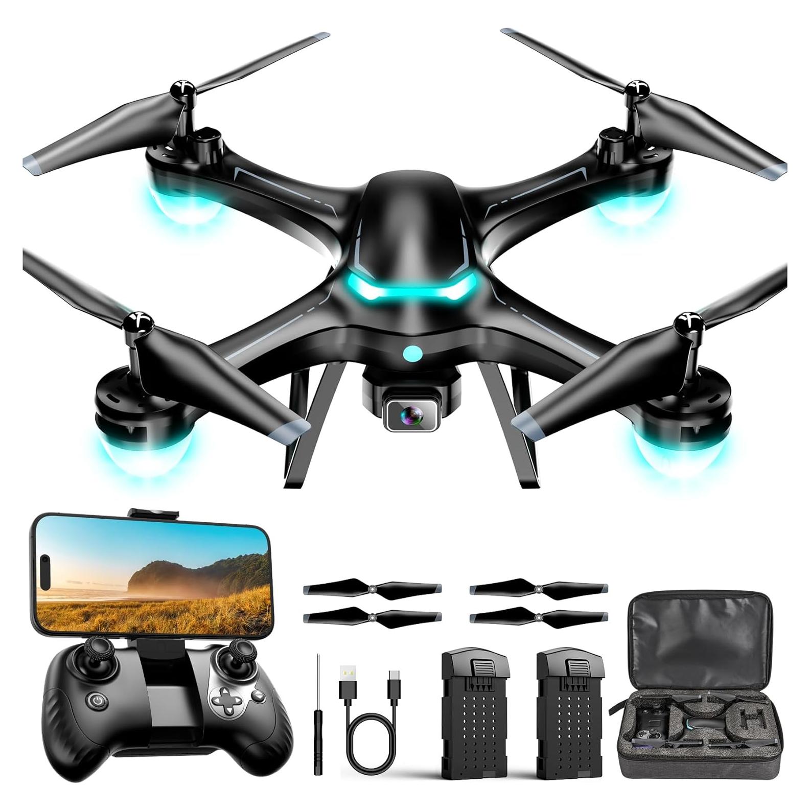 Drone Hiturbo JY013 con cámara 1080P, 2 baterías, negro