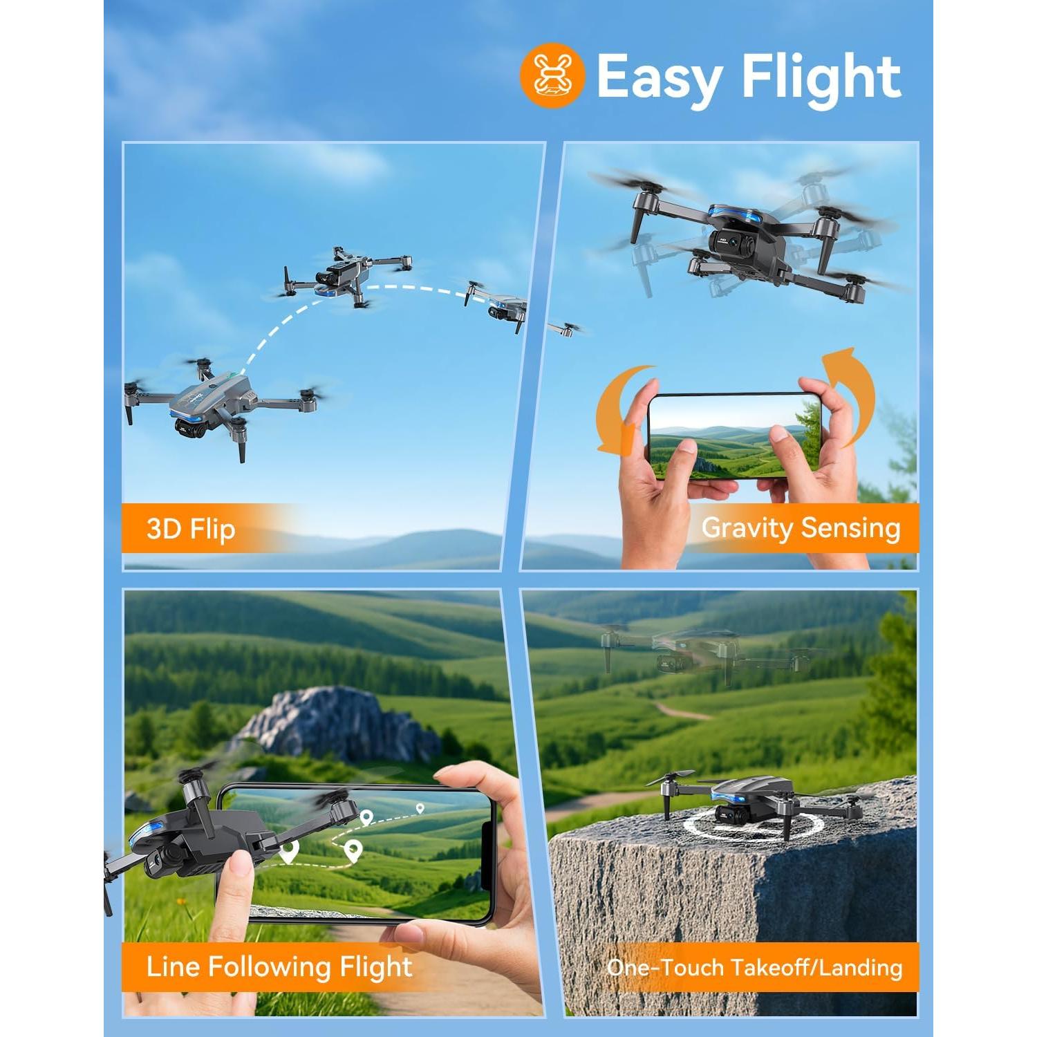 Dron plegable FERIETELF T29 con cámara 1080P y 2 baterías