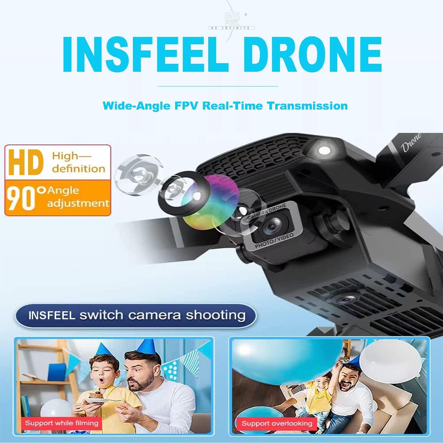 Mini Drone INSFEEL E88 con Cámara HD 720p y FPV - Plegable