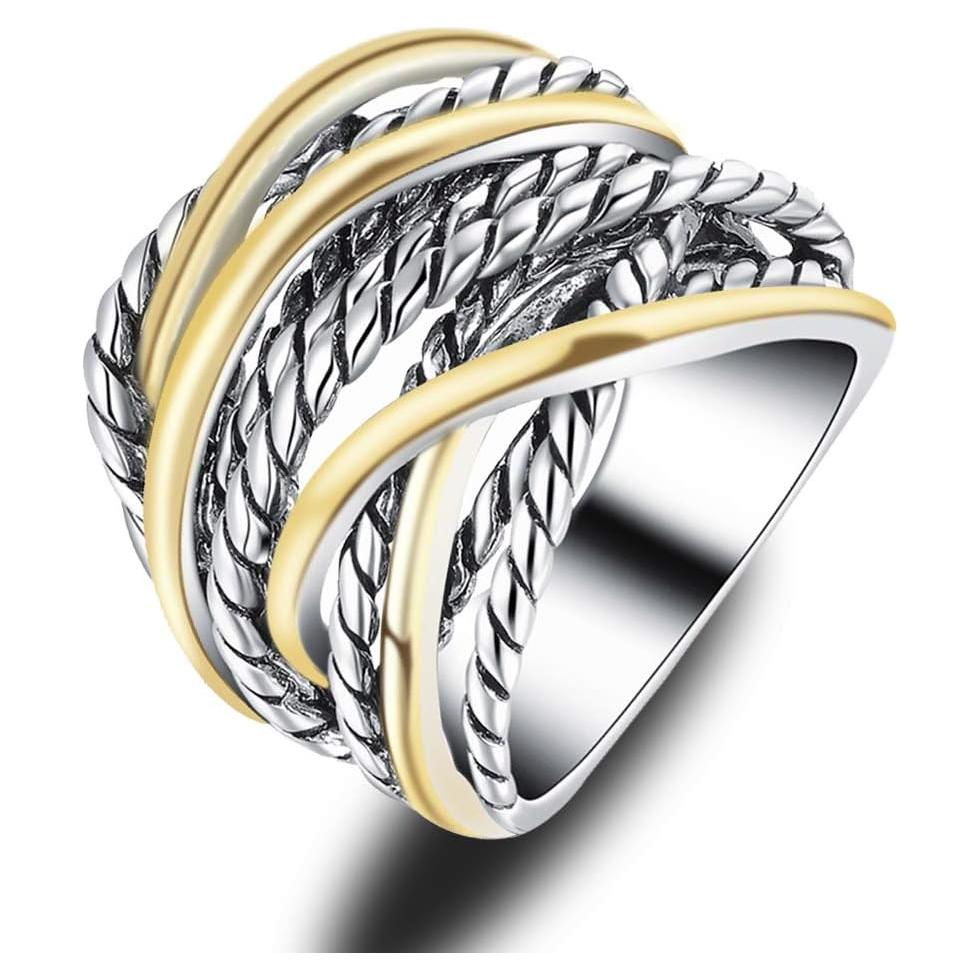 Anillo de declaración Mytys oro y plata diseño entrelazado