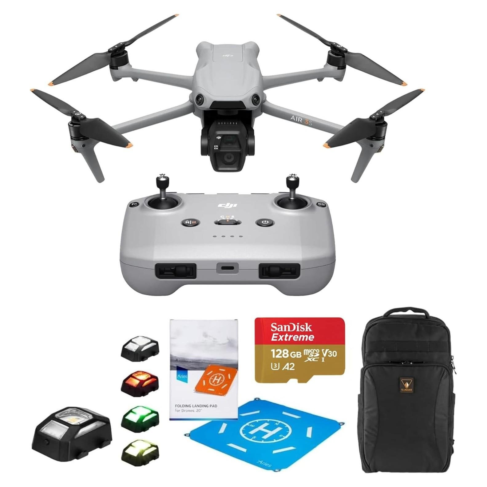 DJI Air 3S (RC-N3), Drone with Camera 4K, Dual-Camera Drone with Wide-Angle Camera, 4K/60fps HDR Video, 45-Min Max Flight Time, 20km Transmission Range + Complete Accessory Bundle