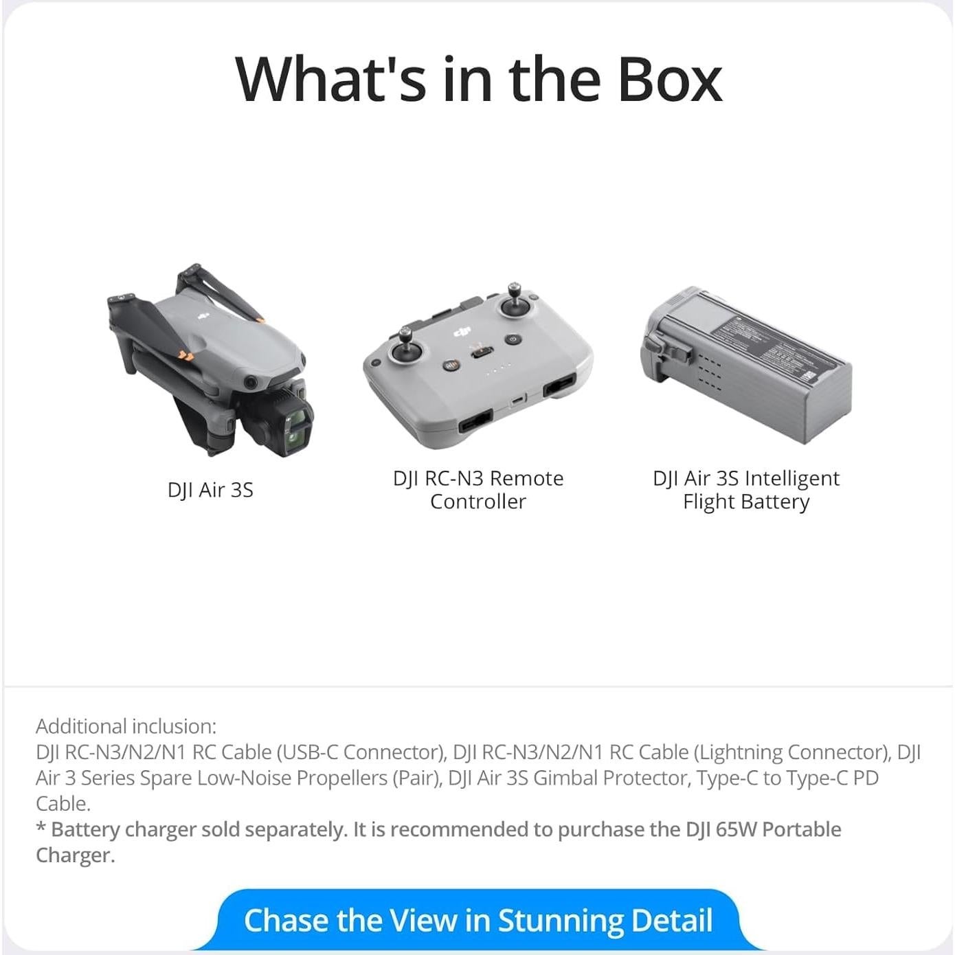 DJI Air 3S (RC-N3), Drone with Camera 4K, Dual-Camera Drone with Wide-Angle Camera, 4K/60fps HDR Video, 45-Min Max Flight Time, 20km Transmission Range + Complete Accessory Bundle