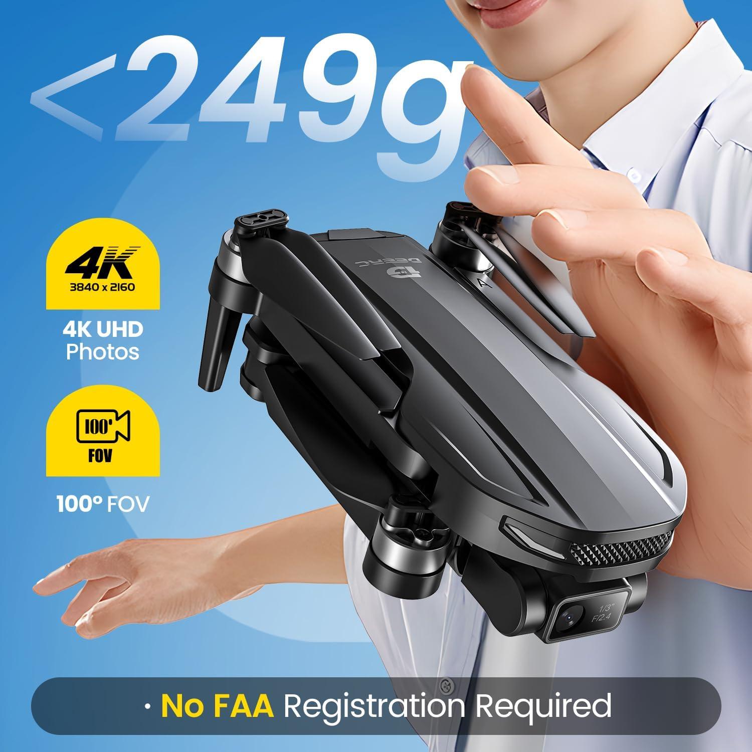 Dron DEERC 4K EIS con Gimbal de 2 Ejes y GPS - 243g