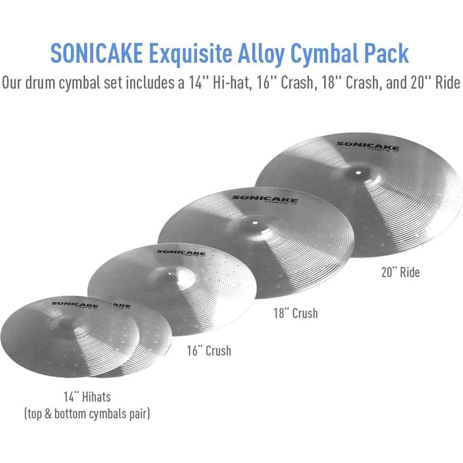 SONICAKE Set de Platillos de Batería 5 Piezas Aleación Plata