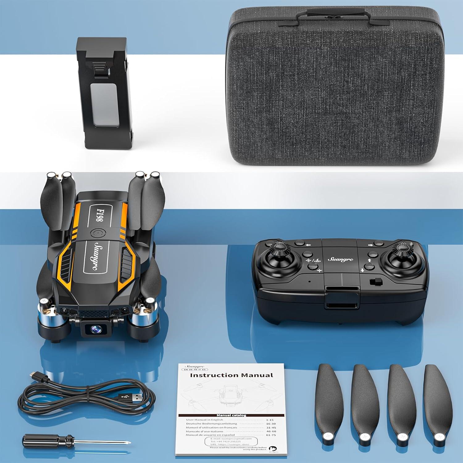 Drone F198 Suangrc con Cámara 720P HD, Plegable y Control Remoto