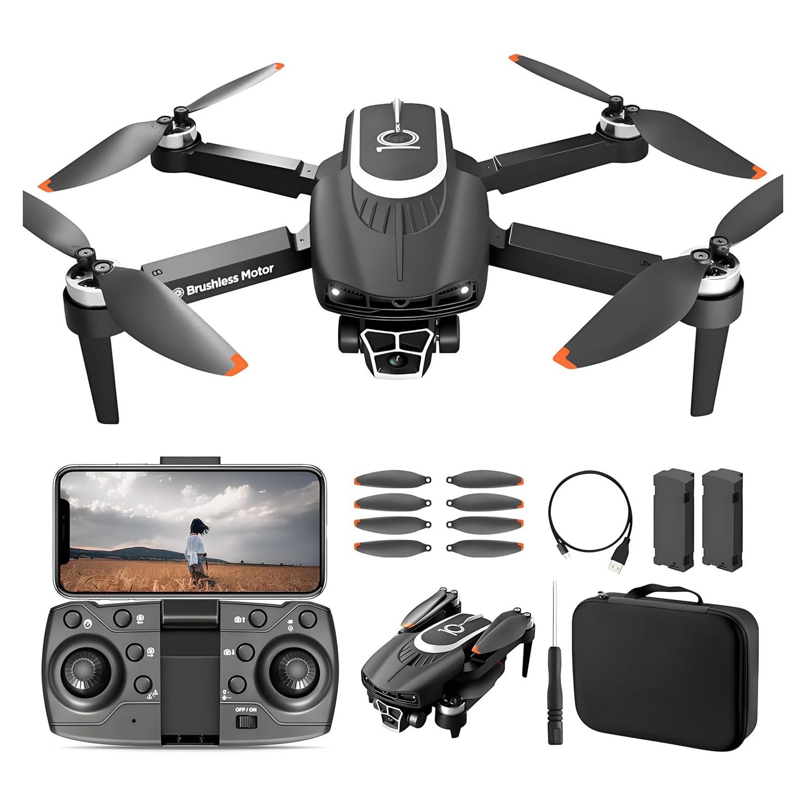 Drone with Camera - Foldable Drone for Kids Adults with 1080P FPV Camera, Upgrade Altitude Hold, Gestures Selfie, Waypoint Fly, Headless Mode, Speed Adjustment，3D Flip, One Key Start, 360° Obstacle Avoidance, Circle Fly, 2 Batteries