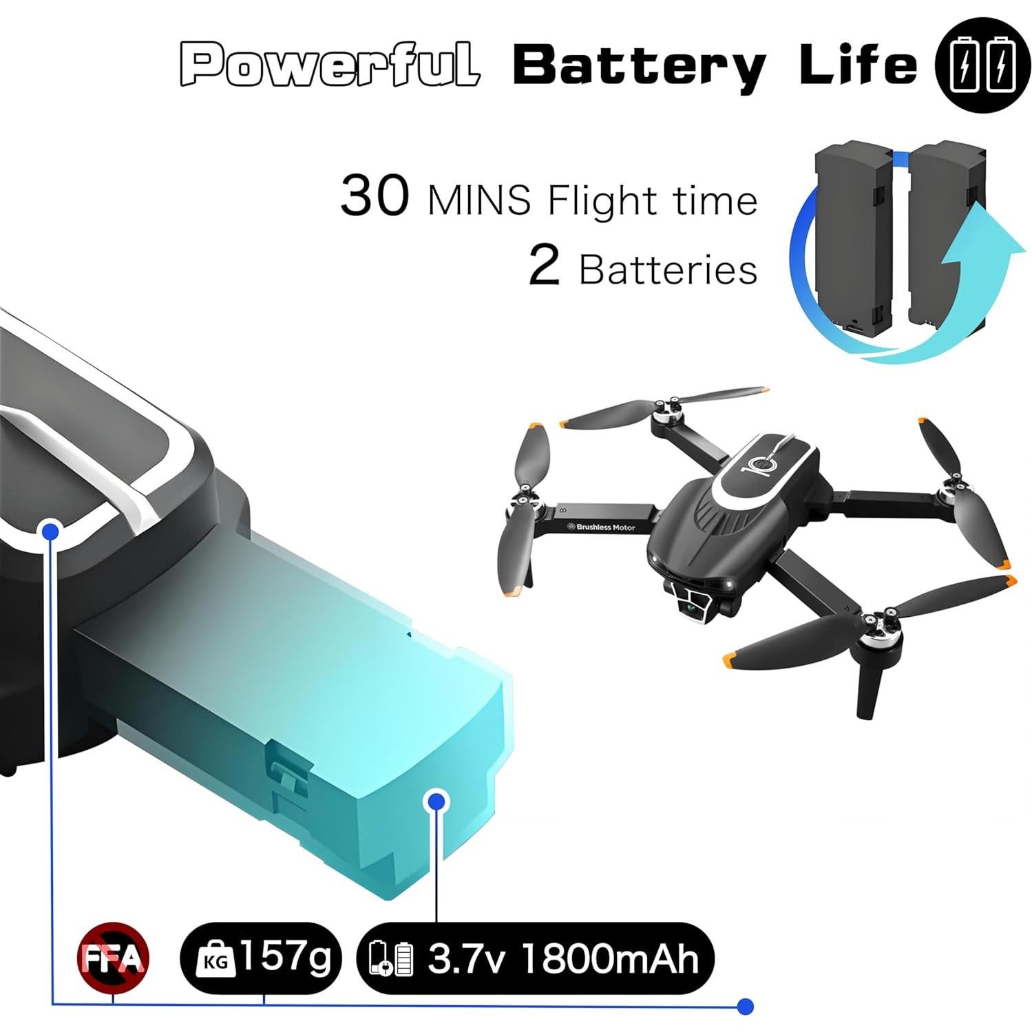 Drone with Camera - Foldable Drone for Kids Adults with 1080P FPV Camera, Upgrade Altitude Hold, Gestures Selfie, Waypoint Fly, Headless Mode, Speed Adjustment，3D Flip, One Key Start, 360° Obstacle Avoidance, Circle Fly, 2 Batteries