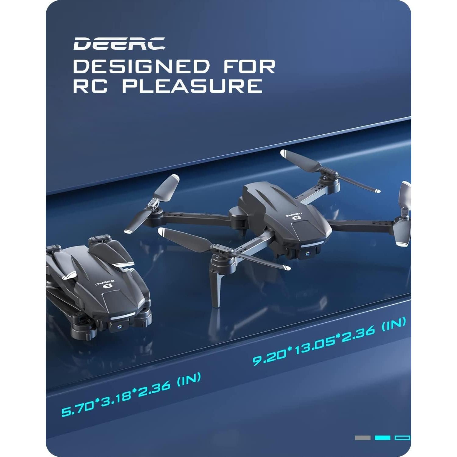 Dron DEERC D60 con Cámara 1080P HD, Plegable, Negro