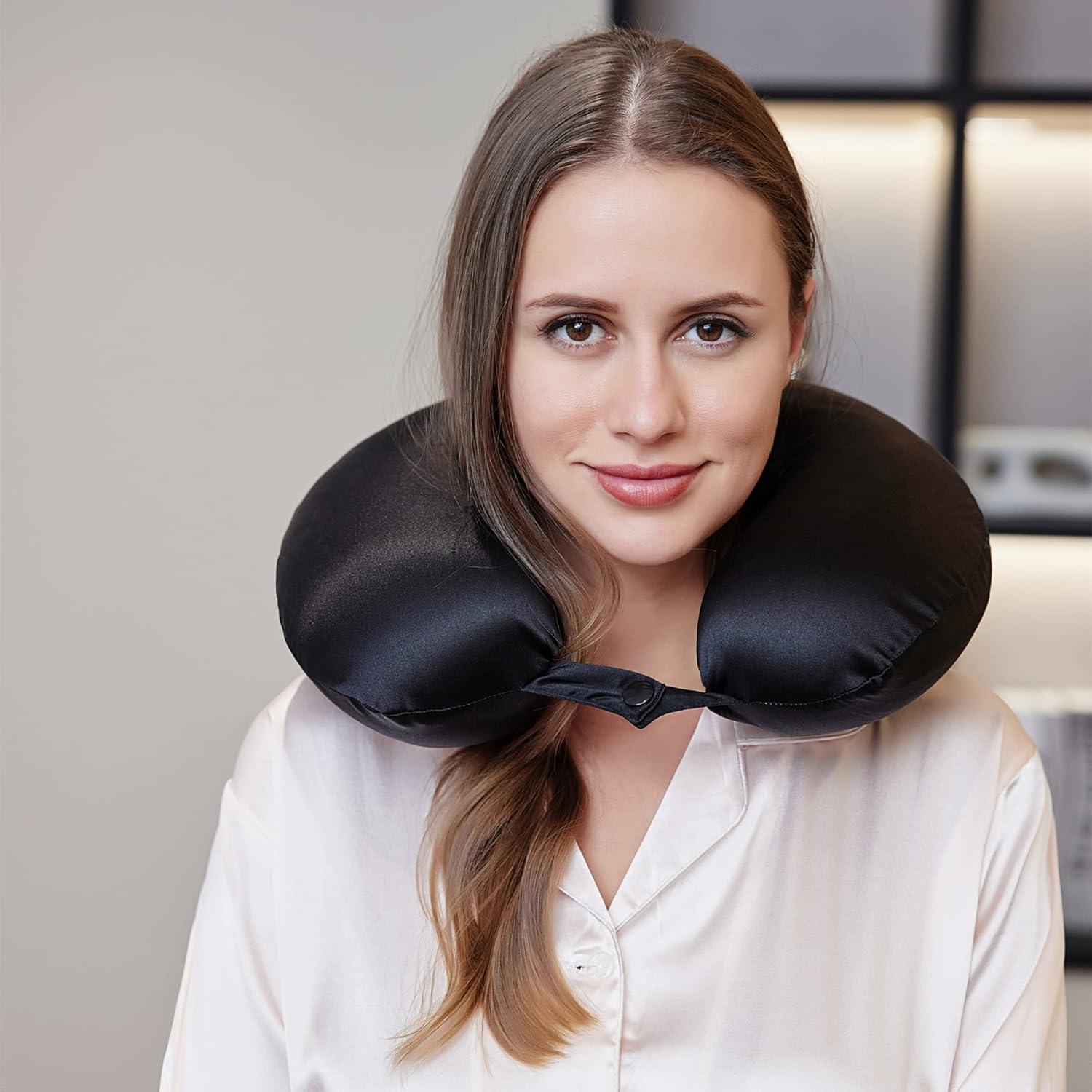 Almohada de Viaje ROSEWARD 100% Seda Morera 22 Momme Negro