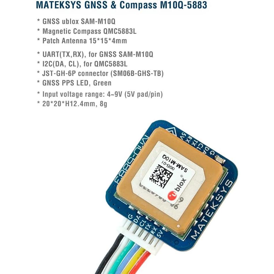 Módulo GNSS Matek M10Q-5883 con Compás QMC5883L para Drones