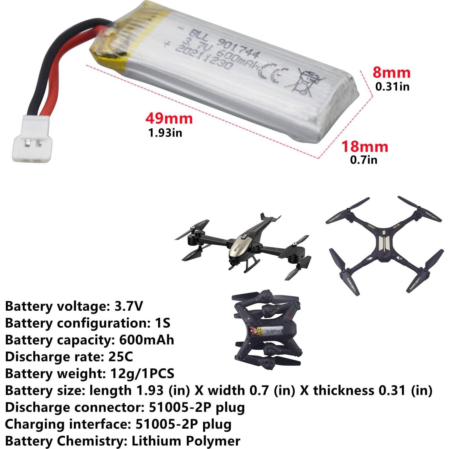 Baterías de Litio 5PCS 3.7V 600mAh Sea Jump para Drones SYMA