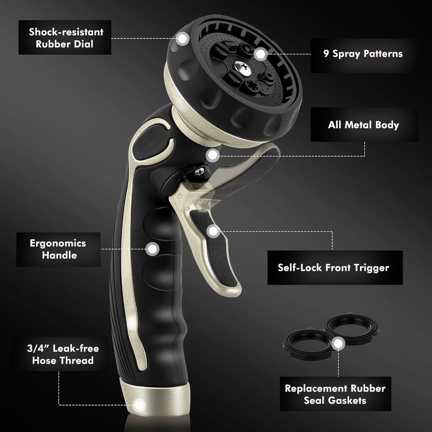 Boquilla de Manguera Restmo con Gatillo y 9 Patrones de Riego