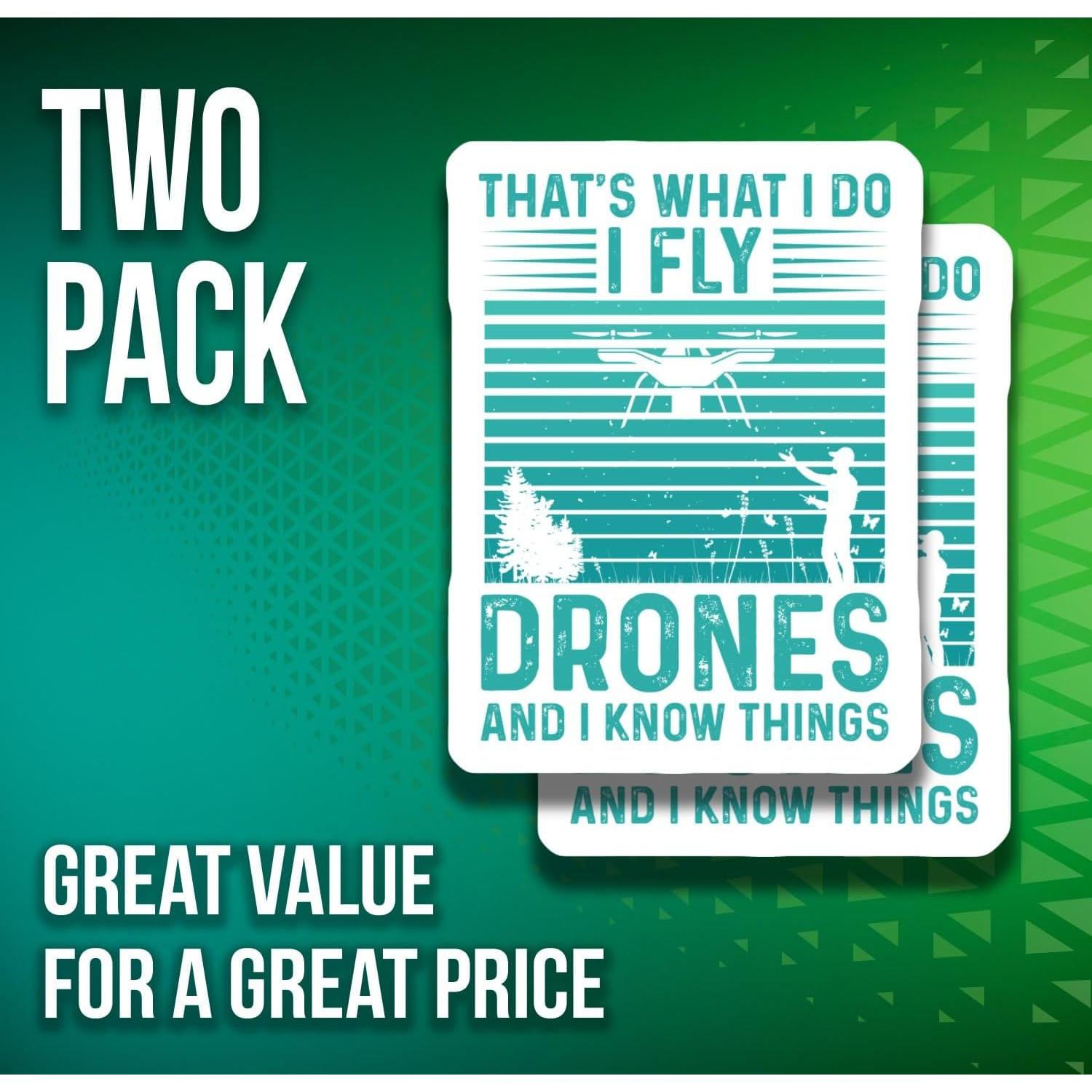 2-Pack Drone Enthusiast Stickers - Fly Drones - Aerial Photography Decal for Tech Lovers - 5-Inch - PLDFS08389