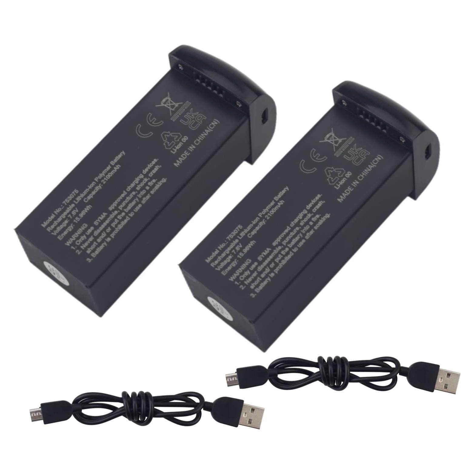 Fytoo Accessories 2PCS 7.6V 2100mAh Li-ion Battery with 2PCS Charging Line for SYMA X650 W3 HT50 V11MINI F7MINI F11MINI F7GIM Pro Quadcopter Spare Li-ion Battery HD Aerial Photography RC Drone