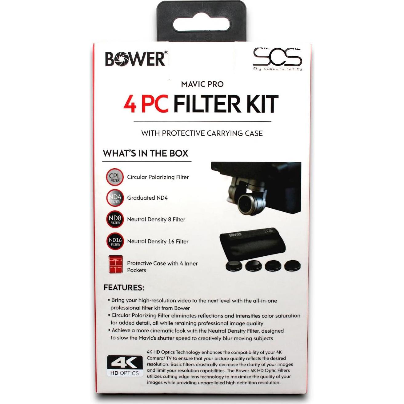 Kit de Filtros Bower Mavic Pro 4 Piezas ND4 ND8 ND16 CPL