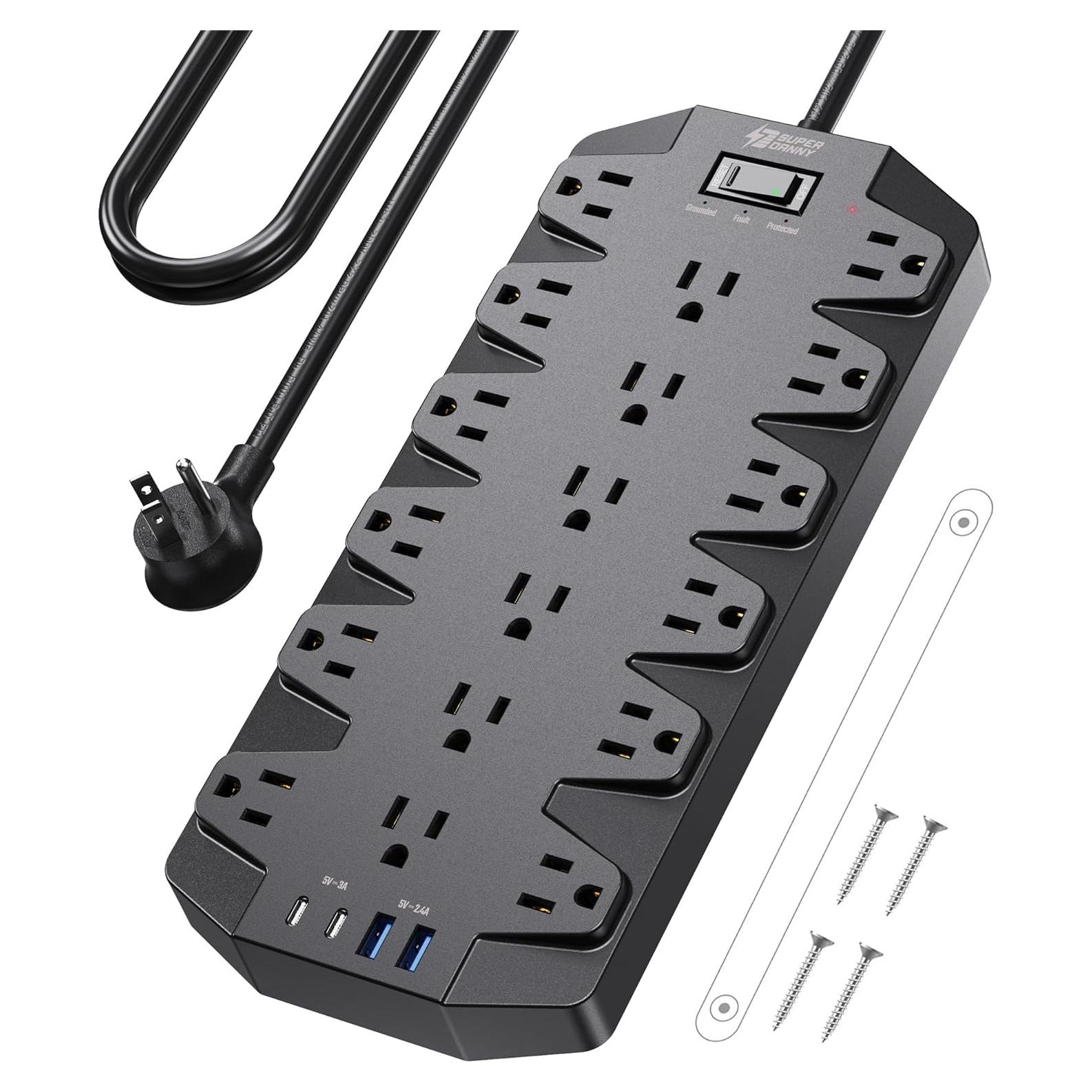 Regleta de Protección SUPERDANNY 18 Salidas AC 4 USB 1.98m