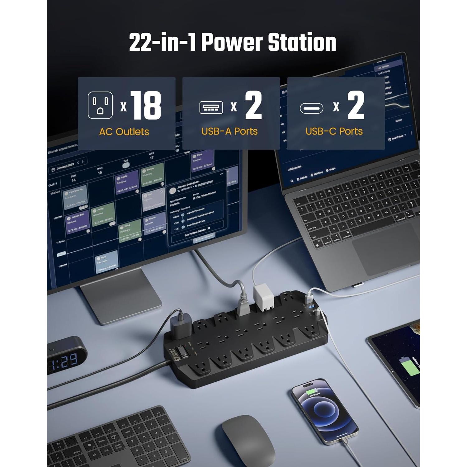 Regleta de Protección SUPERDANNY 18 Salidas AC 4 USB 1.98m