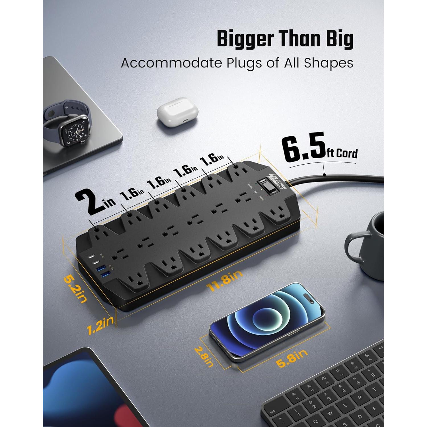 Regleta de Protección SUPERDANNY 18 Salidas AC 4 USB 1.98m